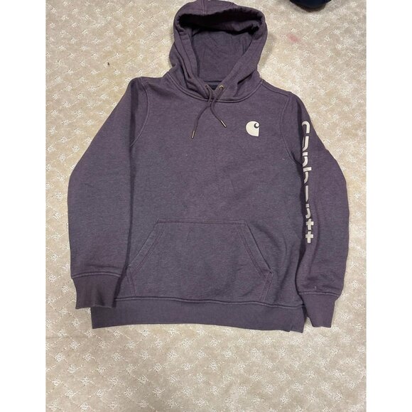 Carhartt Women's L Hoodie Purple Blackberry Heather Sleeve Logo Midweight 12-14 - Picture 4 of 4